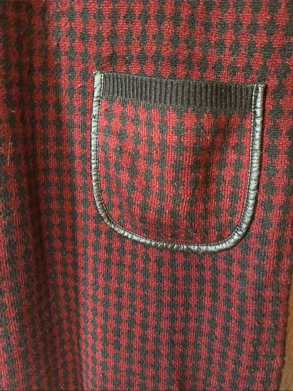 Nine West Burgundy and Black Houndstooth Long Sleeve Knit Shift Dress - Picture 3 of 9